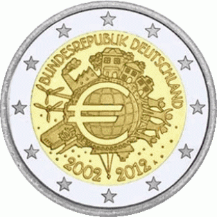 2 EURO 2012A	10 jaar euro	UNC Duitsland